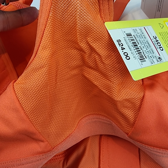 New All in Motion Tangerine Orange Sports Bra High Support Zip Front 34DD - Picture 7 of 8